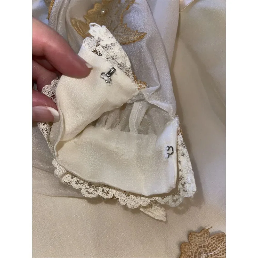Handmade Vintage Dress Girls‎ 10 Yellowing Cottage Core Lace Wedding Pearls